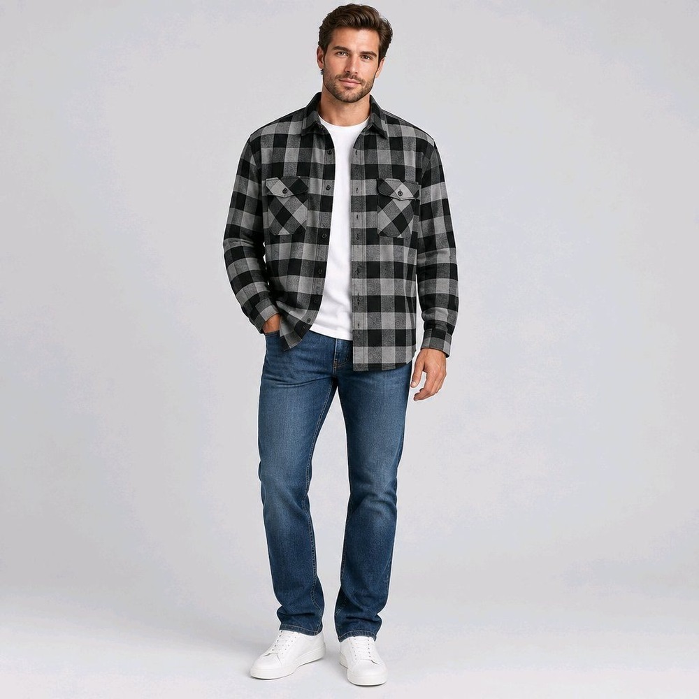 Harley-Davidson 2XL Regular Gray Black Buffalo Plaid Flannel Button Up Shirt